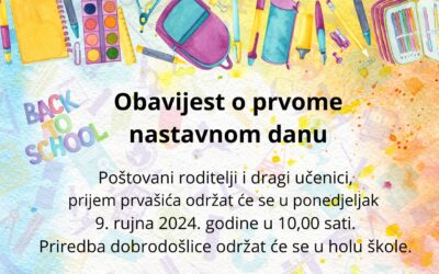 Početak školske godine – OBAVIJEST ZA UČENIKE I RODITELJE