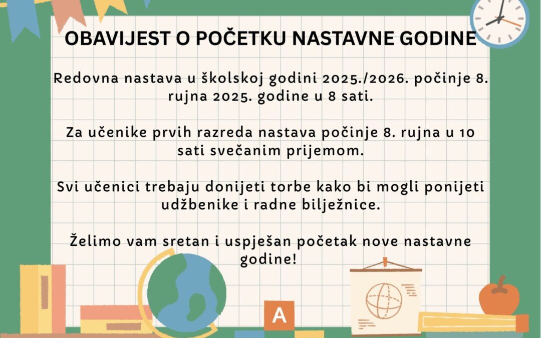 Obavijest za prvi dan škole